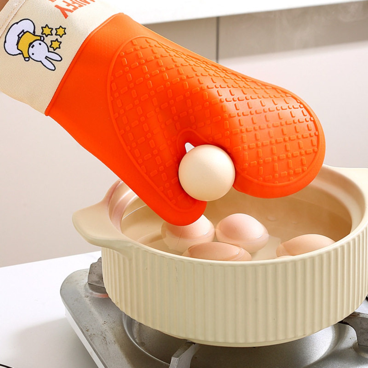 Oven Mitt Silicone - ถุงมือซิลิโคนกันความร้อนลายกระต่ายมิฟฟี่น่ารัก หนา ป้องกันความร้อนลวก สำหรับอบ ไมโครเวฟ ทำอาหารในครัว