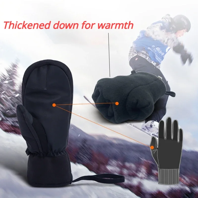 Ski Glove Waterproof - ถุงมือสกีฤดูหนาวกันน้ำ หน้าจอสัมผัสได้ ถุงมือกันหนาวหนา สำหรับผู้ชายและผู้หญิง ถุงมือสำหรับขี่สโนว์โมบิล ถุงมือสกีกลางแจ้ง