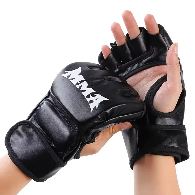 Motorcycle Glove Knuckle - ถุงมือฝึกซ้อมมวยอาชีพแบบครึ่งนิ้ว หนังแท้ พร้อมแผ่นรองกันกระแทก สำหรับผู้ใหญ่ ฝึกซ้อมมวยซานดา UFC