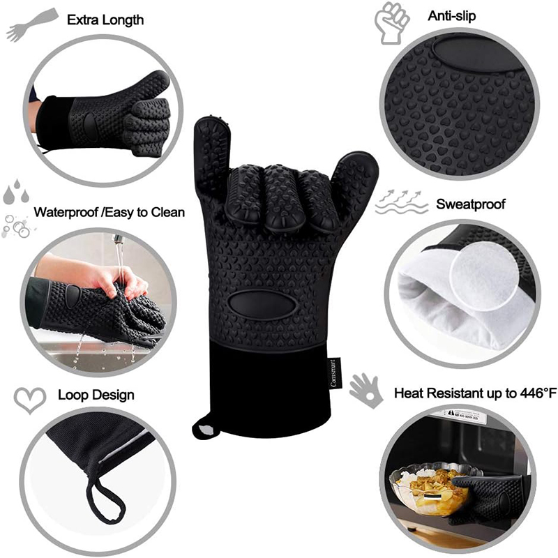 ถุงมือเตาอบซิลิโคนทนความร้อนยา - Oven Mitt Silicone บทวิจารณ์และราคา